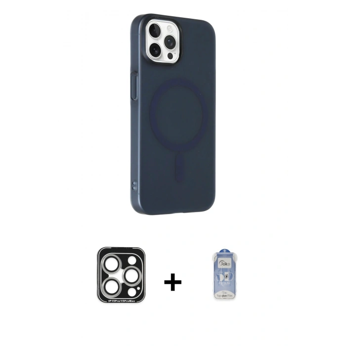 MARSİLYAN™- iPhone 15 Pro Max Kılıf Çekirdek Modern Prime - Siyah Joko Magic 5D Cam + PVD Metal Kamera Lens - GS