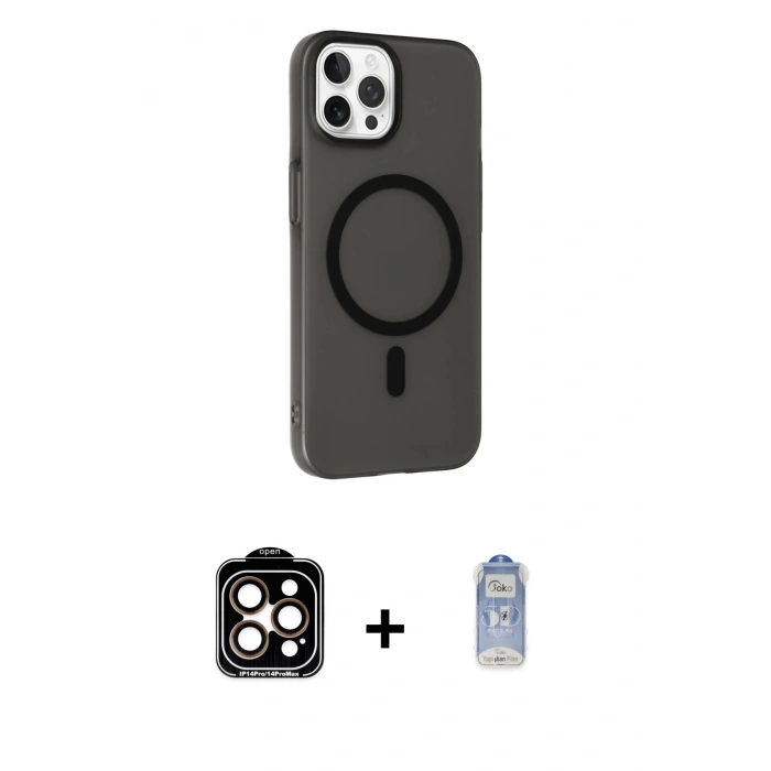 MARSİLYAN™- iPhone 15 Pro Max Kılıf Çekirdek Modern Prime - Siyah Joko Magic 5D Cam + PVD Metal Kamera Lens - TU