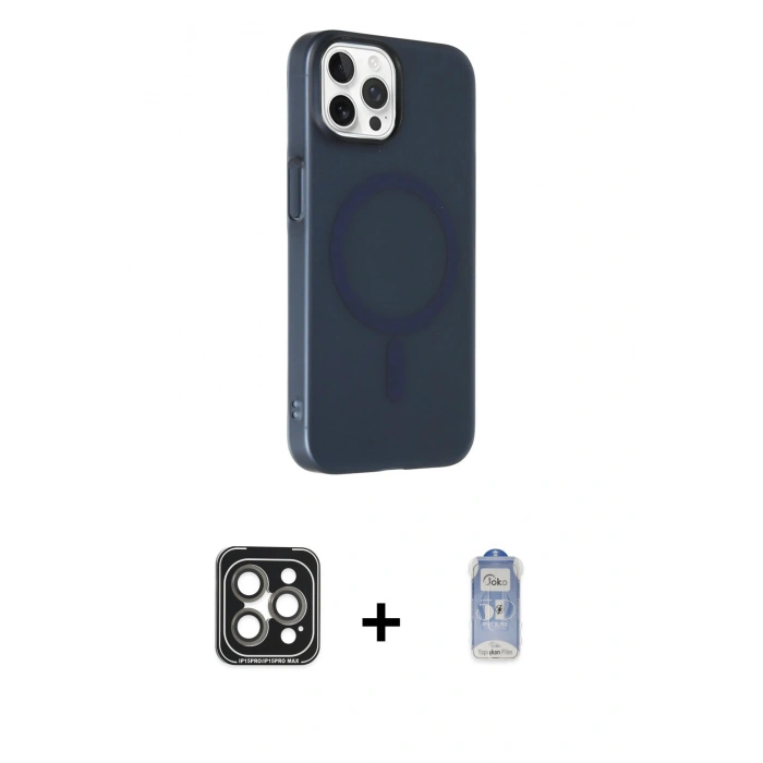 MARSİLYAN™- iPhone 15 Pro Max Kılıf Çekirdek Modern Prime - Siyah Joko Magic 5D Cam + PVD Metal Kamera Lens - GI