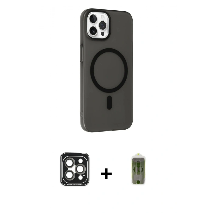 MARSİLYAN™- iPhone 15 Pro Max Kılıf Çekirdek Modern Prime - Siyah Joko Magic 5D Hayalet Cam + PVD Metal Kamera Lens - GI