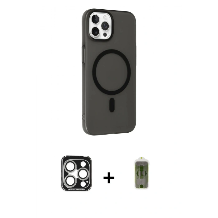 MARSİLYAN™- iPhone 15 Pro Max Kılıf Çekirdek Modern Prime - Siyah Joko Magic 5D Hayalet Cam + PVD Metal Kamera Lens - GS
