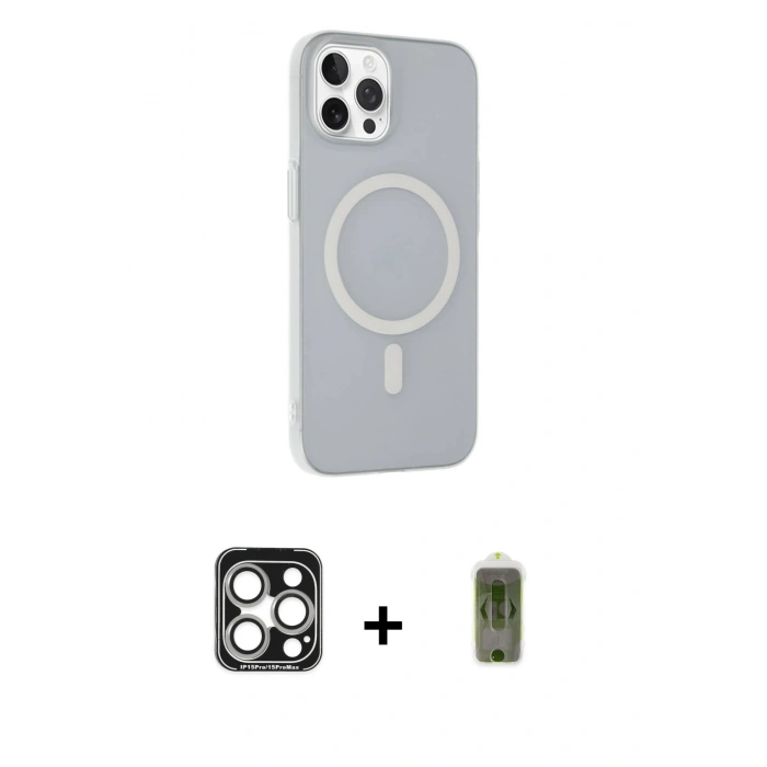 MARSİLYAN™- iPhone 15 Pro Max Kılıf Çekirdek Modern Prime - Siyah Joko Magic 5D Hayalet Cam + PVD Metal Kamera Lens - GS