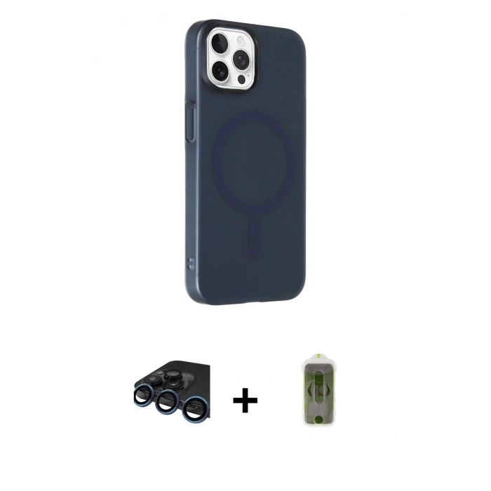 MARSİLYAN™- iPhone 15 Pro Max Kılıf Çekirdek Modern Prime - Siyah Joko Magic 5D Hayalet Cam + Raze Metal Kamera Lens - LT