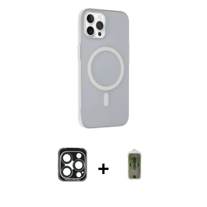 MARSİLYAN™- iPhone 15 Pro Max Kılıf Çekirdek Modern Prime - Siyah Joko Magic 5D Hayalet Cam + PVD Metal Kamera Lens - LT