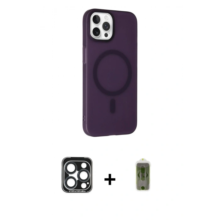 MARSİLYAN™- iPhone 15 Pro Max Kılıf Çekirdek Modern Prime - Siyah Joko Magic 5D Hayalet Cam + PVD Metal Kamera Lens - LT