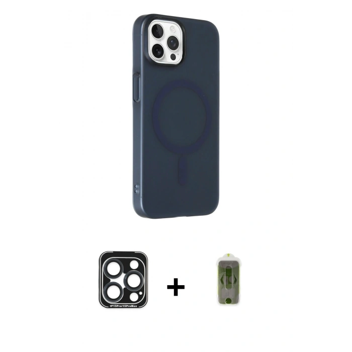 MARSİLYAN™- iPhone 15 Pro Max Kılıf Çekirdek Modern Prime - Siyah Joko Magic 5D Hayalet Cam + PVD Metal Kamera Lens - LT