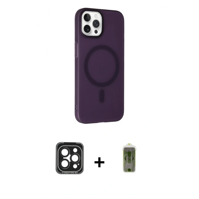 MARSİLYAN™- iPhone 15 Pro Max Kılıf Çekirdek Modern Prime - Siyah Joko Magic 5D Hayalet Cam + PVD Metal Kamera Lens - SH
