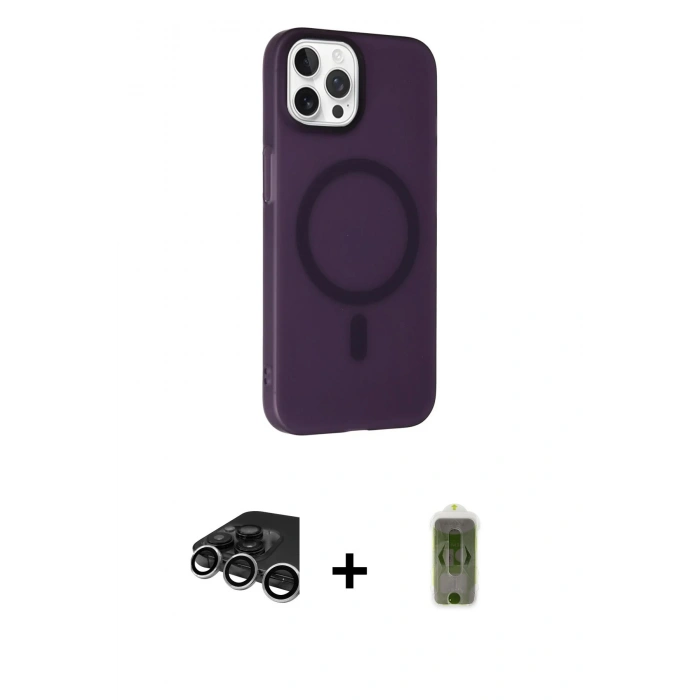MARSİLYAN™- iPhone 15 Pro Max Kılıf Çekirdek Modern Prime - Siyah Joko Magic 5D Hayalet Cam + Raze Metal Kamera Lens - GS