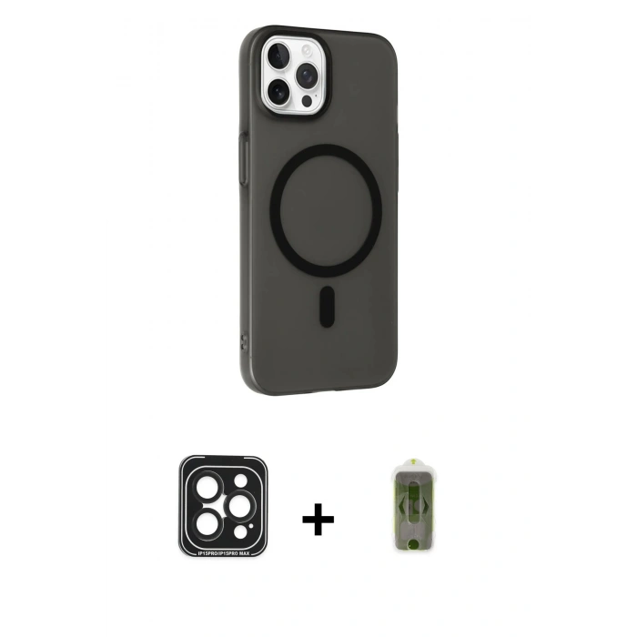 MARSİLYAN™- iPhone 15 Pro Max Kılıf Çekirdek Modern Prime - Siyah Joko Magic 5D Hayalet Cam + Siyah PVD Metal Kamera Lens