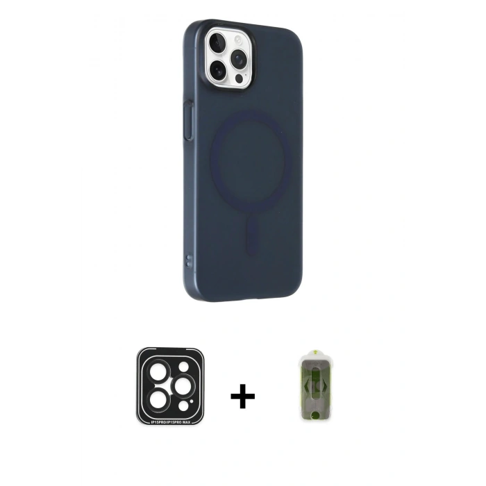 MARSİLYAN™- iPhone 15 Pro Max Kılıf Çekirdek Modern Prime - Siyah Joko Magic 5D Hayalet Cam + Siyah PVD Metal Kamera Lens