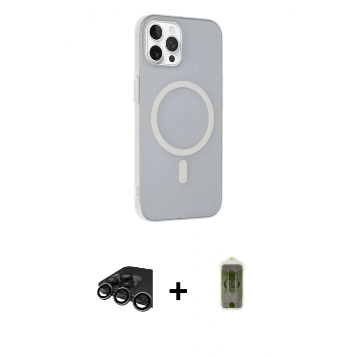 MARSİLYAN™- iPhone 15 Pro Max Kılıf Çekirdek Modern Prime - Siyah Joko Magic 5D Hayalet Cam + Titanyum Gri Raze Metal Kamera Lens