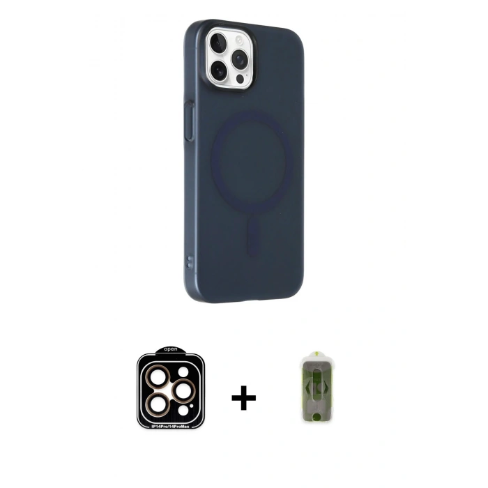 MARSİLYAN™- iPhone 15 Pro Max Kılıf Çekirdek Modern Prime - Siyah Joko Magic 5D Hayalet Cam + PVD Metal Kamera Lens - TU