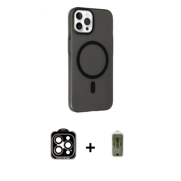MARSİLYAN™- iPhone 15 Pro Max Kılıf Çekirdek Modern Prime - Siyah Joko Magic 5D Hayalet Cam + PVD Metal Kamera Lens - TU