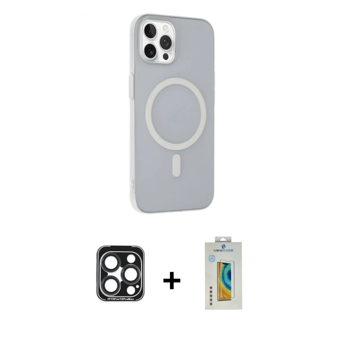MARSİLYAN™- iPhone 15 Pro Max Kılıf Çekirdek Modern Prime - Siyah Polymer Nano Ekran Koruyucu + PVD Metal Kamera Lens - LT