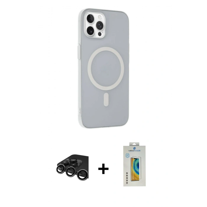 MARSİLYAN™- iPhone 15 Pro Max Kılıf Çekirdek Modern Prime - Siyah Polymer Nano Ekran Koruyucu + Raze Metal Kamera Lens - TMGI