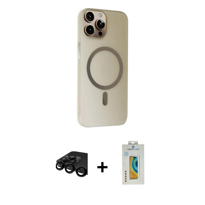 MARSİLYAN™- iPhone 15 Pro Max Kılıf Çekirdek Modern Prime - Siyah Polymer Nano Ekran Koruyucu + Siyah Raze Metal Kamera Lens