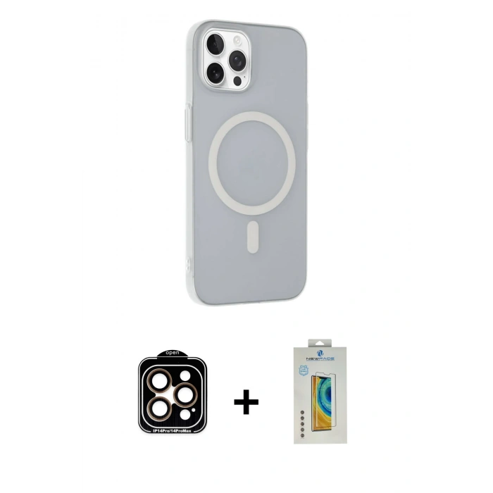 MARSİLYAN™- iPhone 15 Pro Max Kılıf Çekirdek Modern Prime - Siyah Polymer Nano Ekran Koruyucu + PVD Metal Kamera Lens - TU