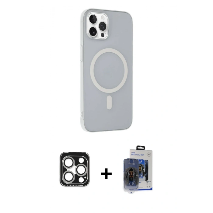 MARSİLYAN™- iPhone 15 Pro Max Kılıf Çekirdek Modern Prime - Siyah Vanessa Magic Cam + PVD Metal Kamera Lens - GS