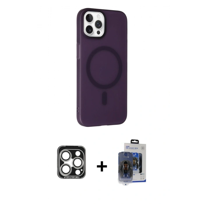 MARSİLYAN™- iPhone 15 Pro Max Kılıf Çekirdek Modern Prime - Siyah Vanessa Magic Cam + PVD Metal Kamera Lens - GS