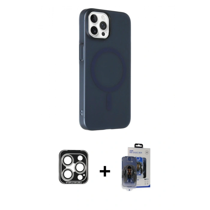 MARSİLYAN™- iPhone 15 Pro Max Kılıf Çekirdek Modern Prime - Siyah Vanessa Magic Cam + PVD Metal Kamera Lens - GS