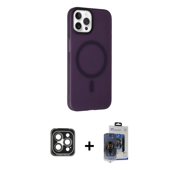 MARSİLYAN™- iPhone 15 Pro Max Kılıf Çekirdek Modern Prime - Siyah Vanessa Magic Cam + PVD Metal Kamera Lens - GI