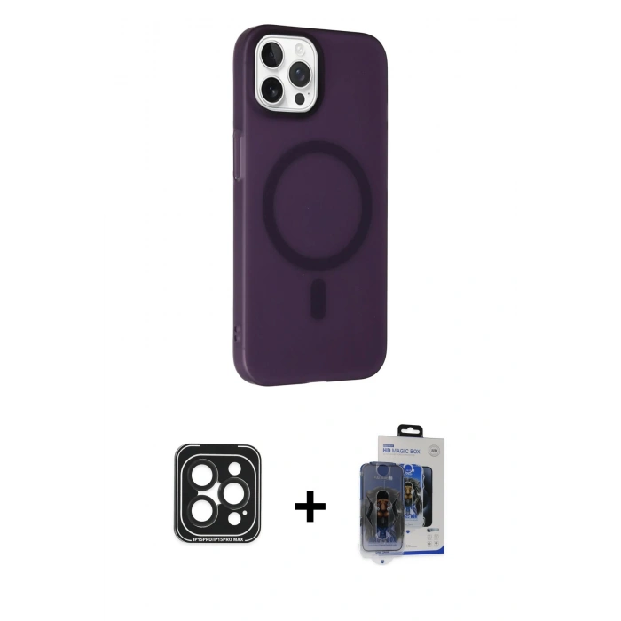 MARSİLYAN™- iPhone 15 Pro Max Kılıf Çekirdek Modern Prime - Siyah Vanessa Magic Cam + PVD Metal Kamera Lens - SH