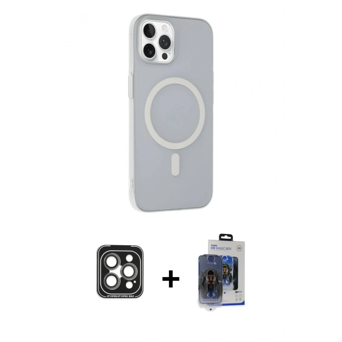 MARSİLYAN™- iPhone 15 Pro Max Kılıf Çekirdek Modern Prime - Siyah Vanessa Magic Cam + PVD Metal Kamera Lens - GI