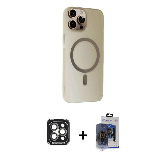 MARSİLYAN™- iPhone 15 Pro Max Kılıf Çekirdek Modern Prime - Siyah Vanessa Magic Cam + PVD Metal Kamera Lens - GI