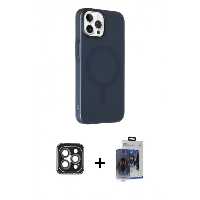 MARSİLYAN™- iPhone 15 Pro Max Kılıf Çekirdek Modern Prime - Siyah Vanessa Magic Cam + PVD Metal Kamera Lens - GI