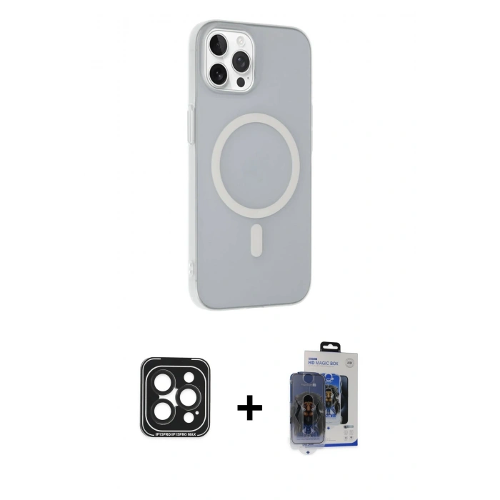 MARSİLYAN™- iPhone 15 Pro Max Kılıf Çekirdek Modern Prime - Siyah Vanessa Magic Cam + PVD Metal Kamera Lens - SH