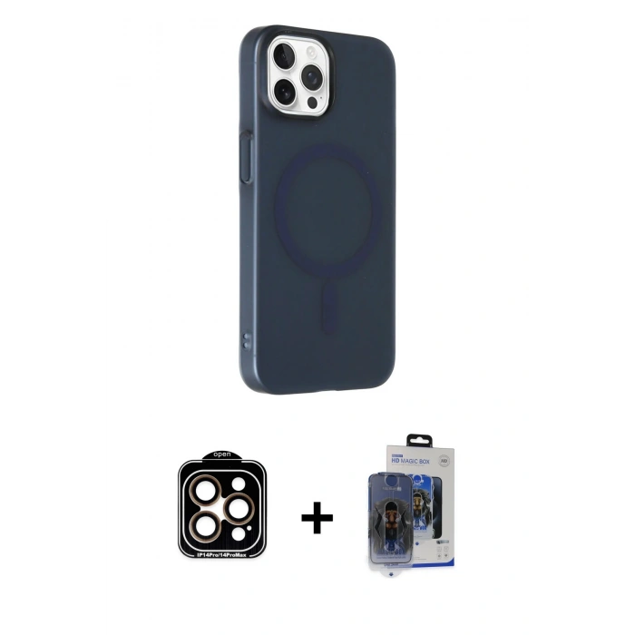 MARSİLYAN™- iPhone 15 Pro Max Kılıf Çekirdek Modern Prime - Siyah Vanessa Magic Cam + PVD Metal Kamera Lens - TU