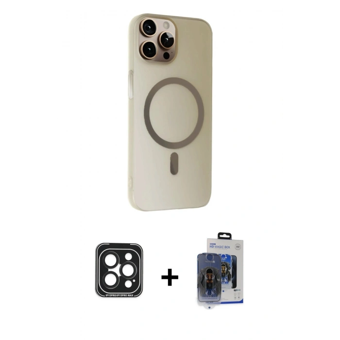MARSİLYAN™- iPhone 15 Pro Max Kılıf Çekirdek Modern Prime - Siyah Vanessa Magic Cam + PVD Metal Kamera Lens - SH
