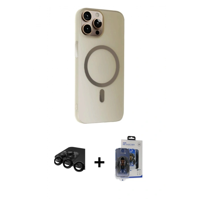 MARSİLYAN™- iPhone 15 Pro Max Kılıf Çekirdek Modern Prime - Siyah Vanessa Magic Cam + Raze Metal Kamera Lens - SH
