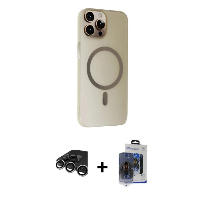 MARSİLYAN™- iPhone 15 Pro Max Kılıf Çekirdek Modern Prime - Siyah Vanessa Magic Cam + Raze Metal Kamera Lens - GS