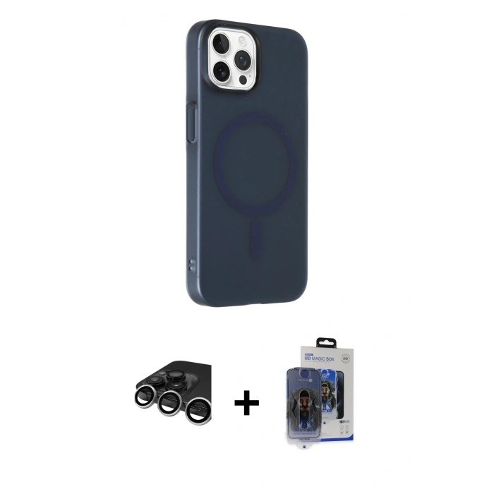 MARSİLYAN™- iPhone 15 Pro Max Kılıf Çekirdek Modern Prime - Siyah Vanessa Magic Cam + Raze Metal Kamera Lens - GS
