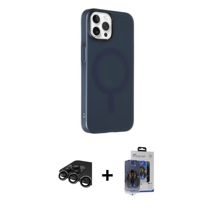 MARSİLYAN™- iPhone 15 Pro Max Kılıf Çekirdek Modern Prime - Siyah Vanessa Magic Cam + Raze Metal Kamera Lens - TMGI