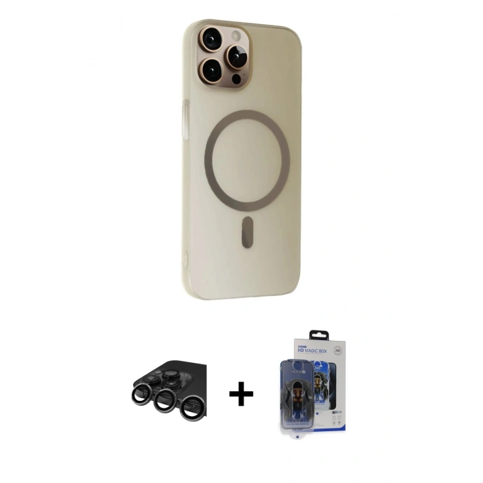 MARSİLYAN™- iPhone 15 Pro Max Kılıf Çekirdek Modern Prime - Siyah Vanessa Magic Cam + Raze Metal Kamera Lens - TMGI