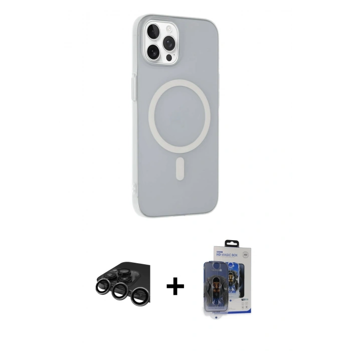 MARSİLYAN™- iPhone 15 Pro Max Kılıf Çekirdek Modern Prime - Siyah Vanessa Magic Cam + Raze Metal Kamera Lens - TMGI