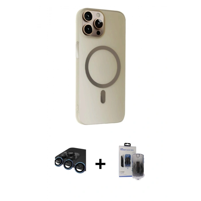 MARSİLYAN™- iPhone 15 Pro Max Kılıf Çekirdek Modern Prime - Siyah Vanessa Magic Hayalet Cam + Raze Metal Kamera Lens - LT