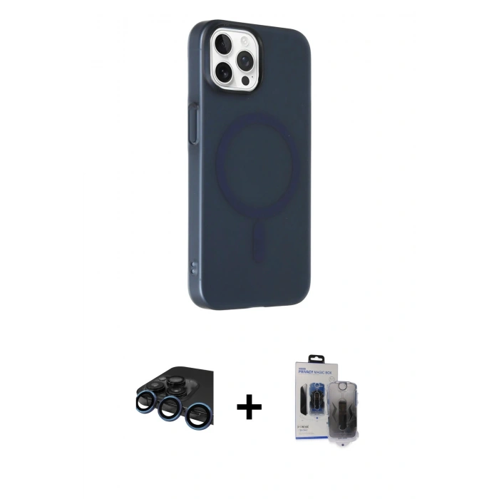 MARSİLYAN™- iPhone 15 Pro Max Kılıf Çekirdek Modern Prime - Siyah Vanessa Magic Hayalet Cam + Raze Metal Kamera Lens - LT
