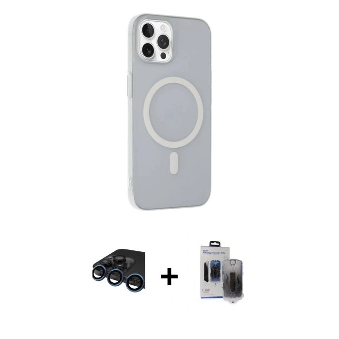 MARSİLYAN™- iPhone 15 Pro Max Kılıf Çekirdek Modern Prime - Siyah Vanessa Magic Hayalet Cam + Raze Metal Kamera Lens - LT