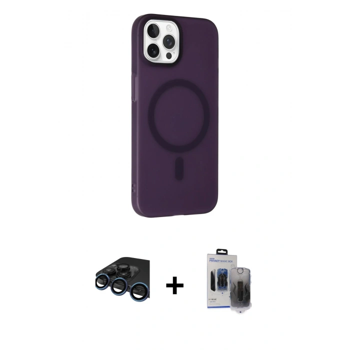 MARSİLYAN™- iPhone 15 Pro Max Kılıf Çekirdek Modern Prime - Siyah Vanessa Magic Hayalet Cam + Raze Metal Kamera Lens - LT