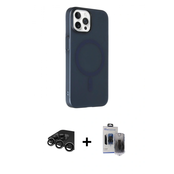 MARSİLYAN™- iPhone 15 Pro Max Kılıf Çekirdek Modern Prime - Siyah Vanessa Magic Hayalet Cam + Raze Metal Kamera Lens - TMGI