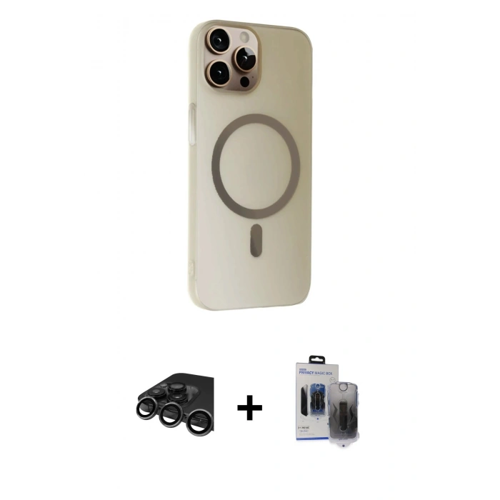 MARSİLYAN™- iPhone 15 Pro Max Kılıf Çekirdek Modern Prime - Siyah Vanessa Magic Hayalet Cam + Raze Metal Kamera Lens - TMGI