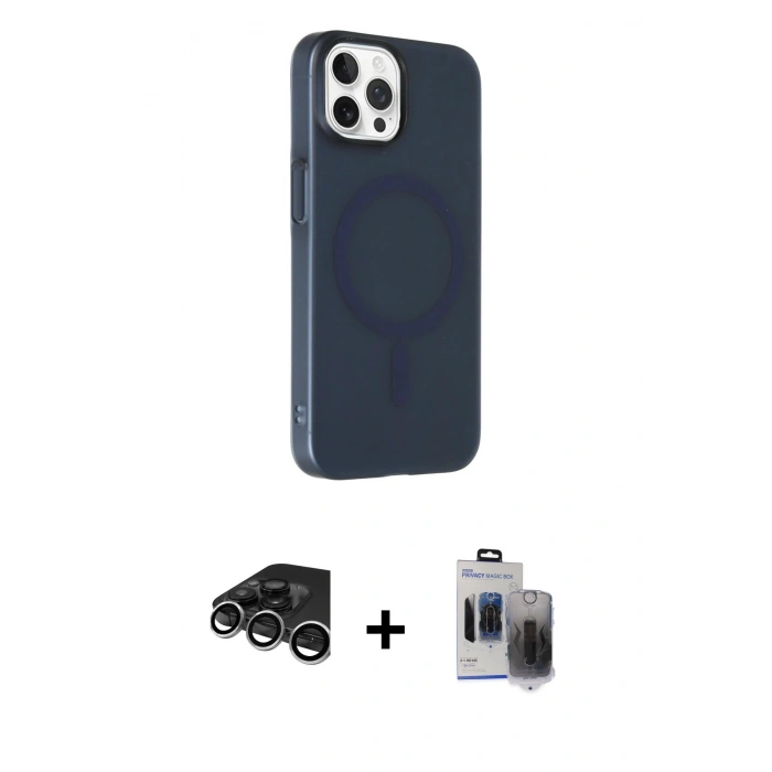 MARSİLYAN™- iPhone 15 Pro Max Kılıf Çekirdek Modern Prime - Siyah Vanessa Magic Hayalet Cam + Raze Metal Kamera Lens - GS