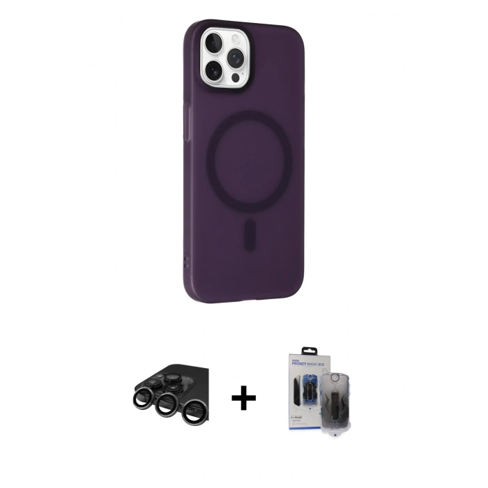 MARSİLYAN™- iPhone 15 Pro Max Kılıf Çekirdek Modern Prime - Siyah Vanessa Magic Hayalet Cam + Raze Metal Kamera Lens - TMGI
