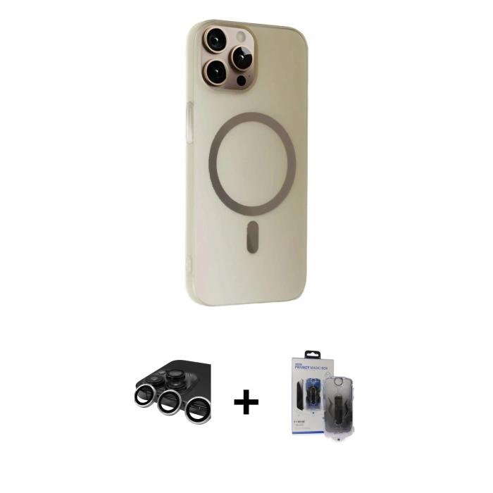 MARSİLYAN™- iPhone 15 Pro Max Kılıf Çekirdek Modern Prime - Siyah Vanessa Magic Hayalet Cam + Raze Metal Kamera Lens - GS