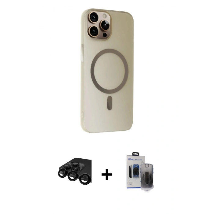 MARSİLYAN™- iPhone 15 Pro Max Kılıf Çekirdek Modern Prime - Siyah Vanessa Magic Hayalet Cam + Raze Metal Kamera Lens - SH