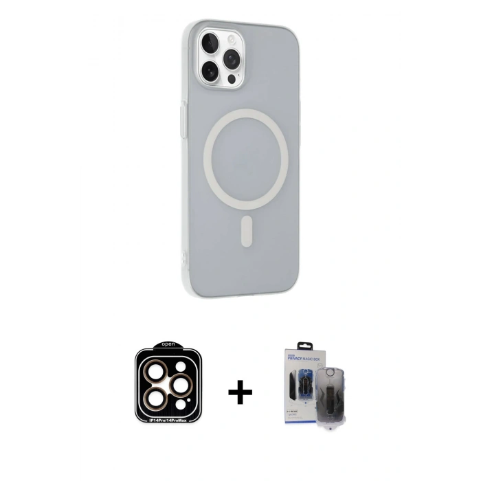 MARSİLYAN™- iPhone 15 Pro Max Kılıf Çekirdek Modern Prime - Siyah Vanessa Magic Hayalet Cam + Turuncu PVD Metal Kamera Lens