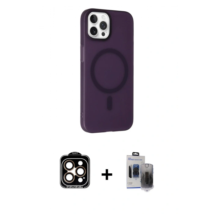 MARSİLYAN™- iPhone 15 Pro Max Kılıf Çekirdek Modern Prime - Siyah Vanessa Magic Hayalet Cam + Turuncu PVD Metal Kamera Lens